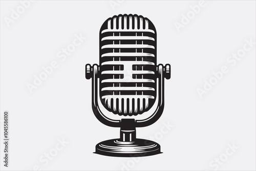 A black vector illustration of a logo style microphone.