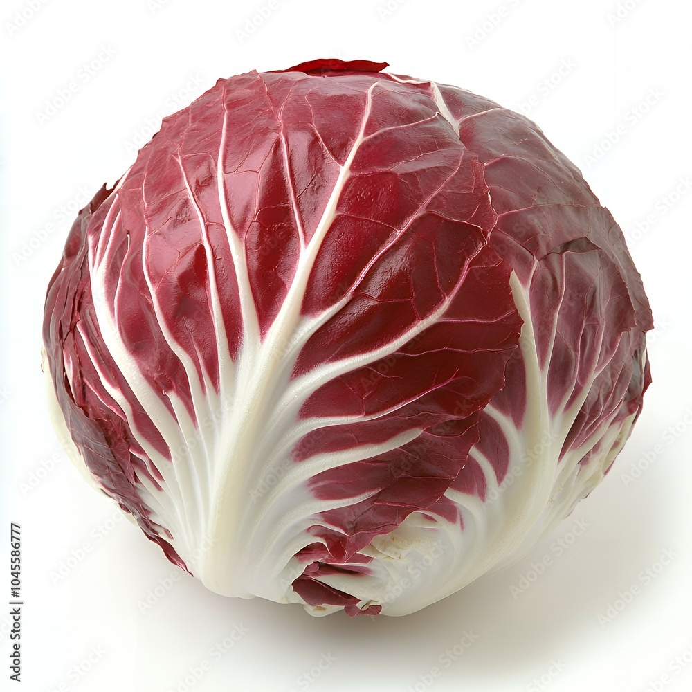 Fototapeta premium A single head of red radicchio with white veins.