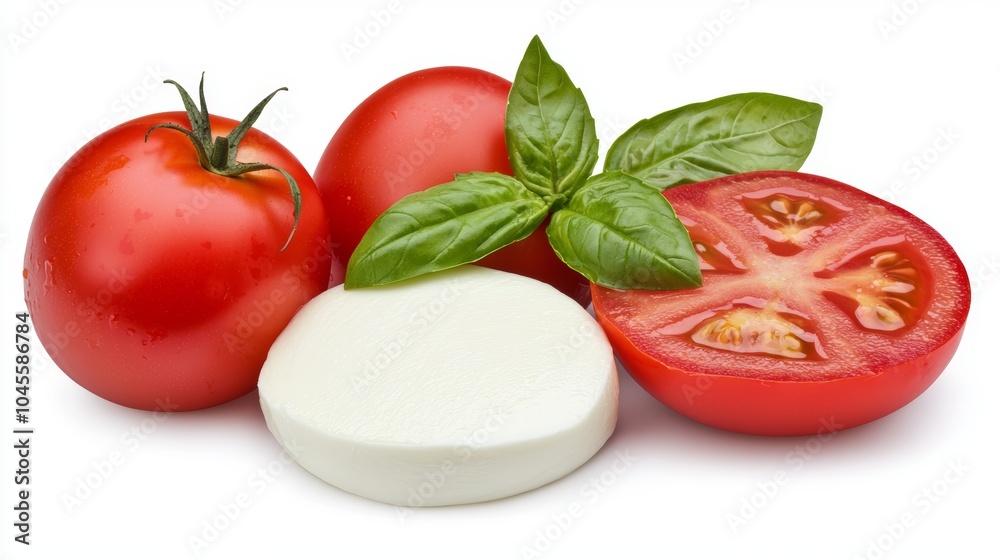 Fresh Tomatoes and Mozzarella with Basil Leaves Fresh Tomatoes and Mozzarella with Basil Leaves