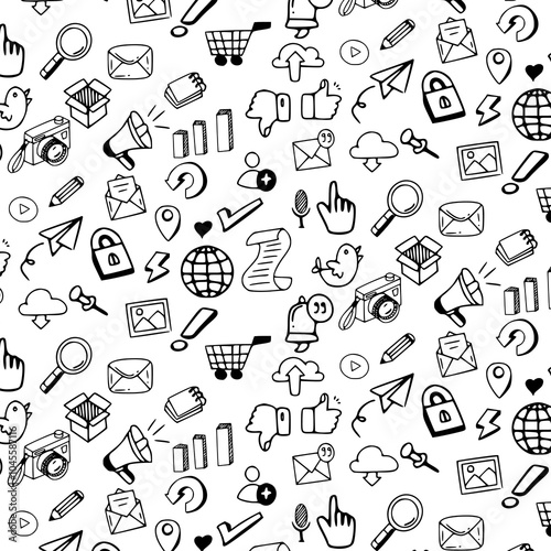 social media hand drawn doodle seamless pattern background
