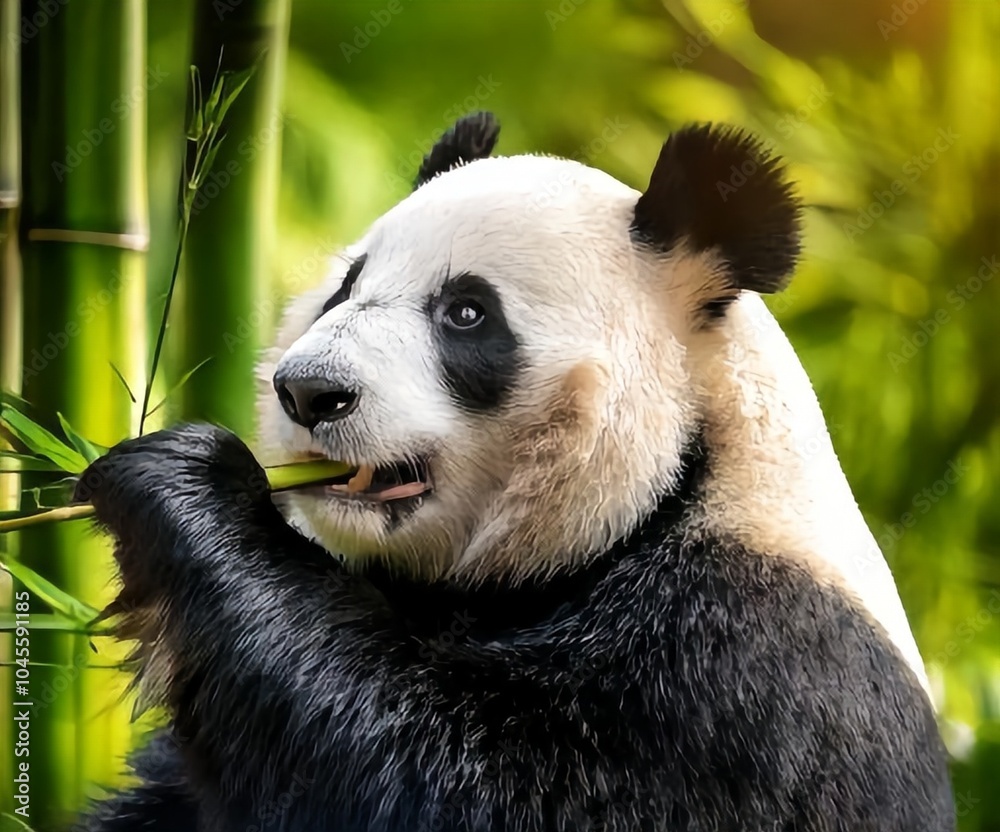 Fototapeta premium giant panda eating bamboo