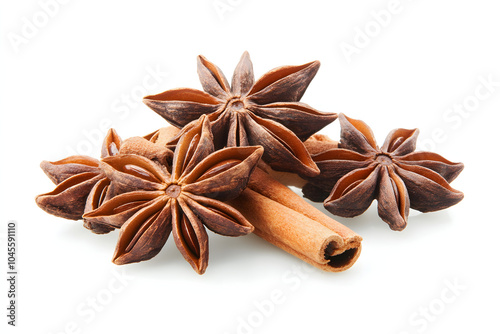 cinnamon sticks and star anise isolated on white background, spice for food or aroma, christmas decoration