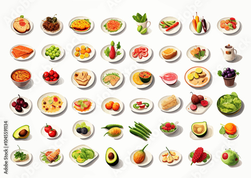 All food set on white background