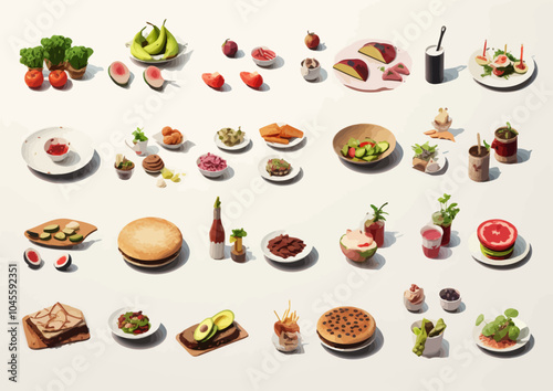 All food set on white background