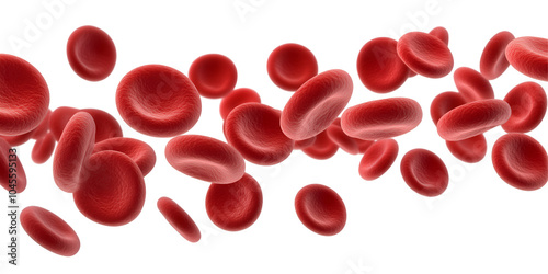Flowing red blood cells isolated on transparent or white background, png
