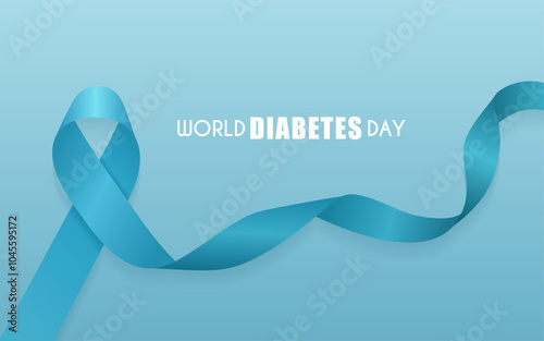 World diabetes day poster. Blue ribbon on a blue background. The universal symbol for diabetes