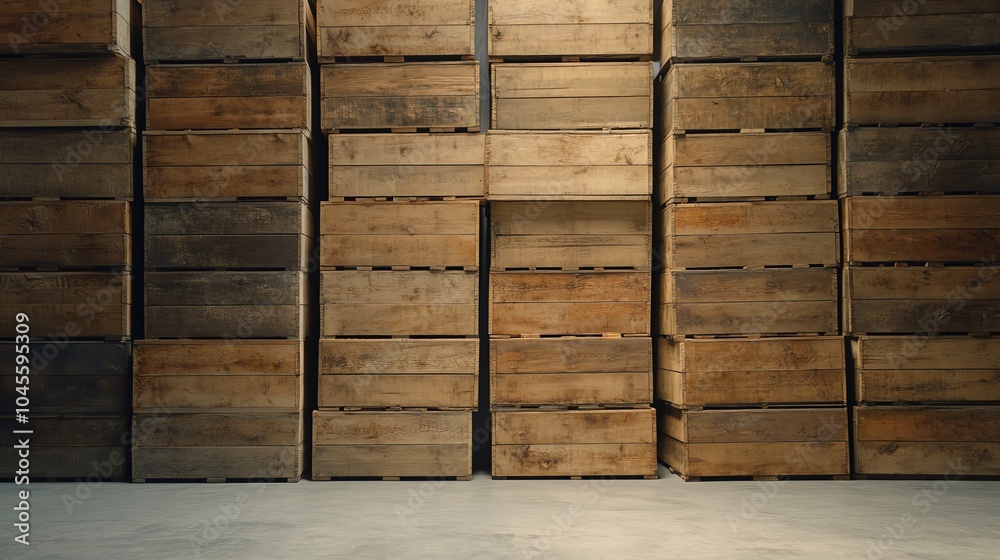 Stacked wooden crates in storage warehouse. Stacked wooden crates in storage warehouse.