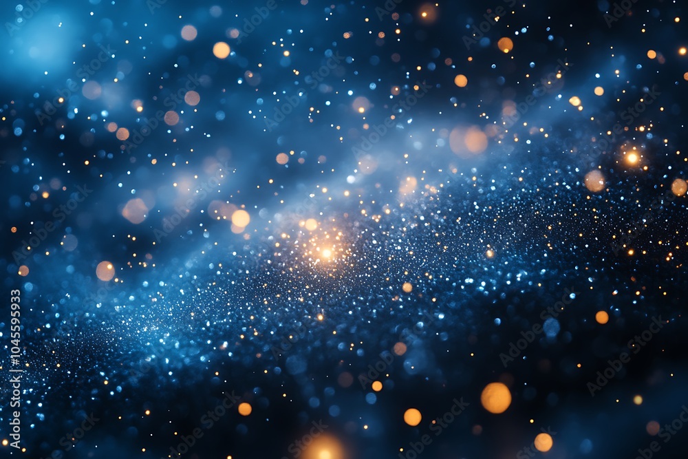 Fototapeta premium Abstract blue background with gold bokeh lights and glitter