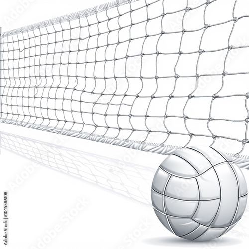 A volleyball sits on a net
