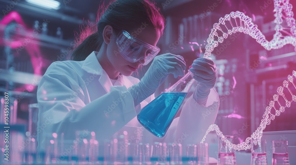 Fototapeta premium Scientist working in laboratory with DNA molecule