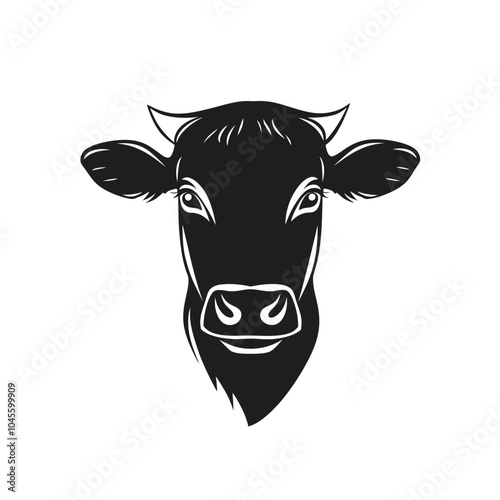 black silhouette of a cow head isolated on white background 
