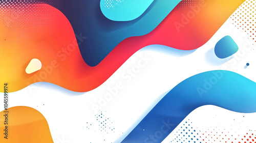 Vibrant abstract design featuring flowing shapes in orange, blue, and turquoise colors, creating dynamic and modern visual effect. Perfect for backgrounds or creative projects