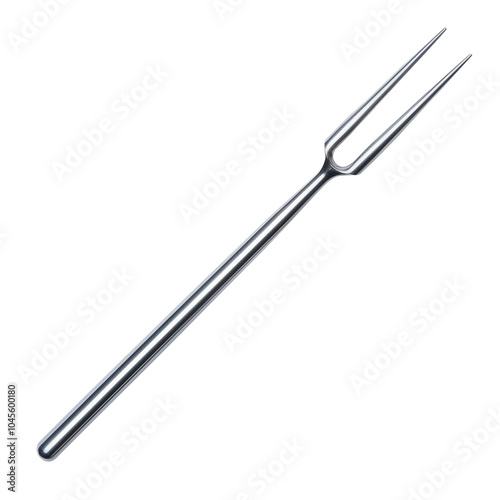 Stainless steel carving fork with two sharp prongs and a long handle, designed for precision and control during food preparation and cooking tasks. Isolated on transparent background, png.