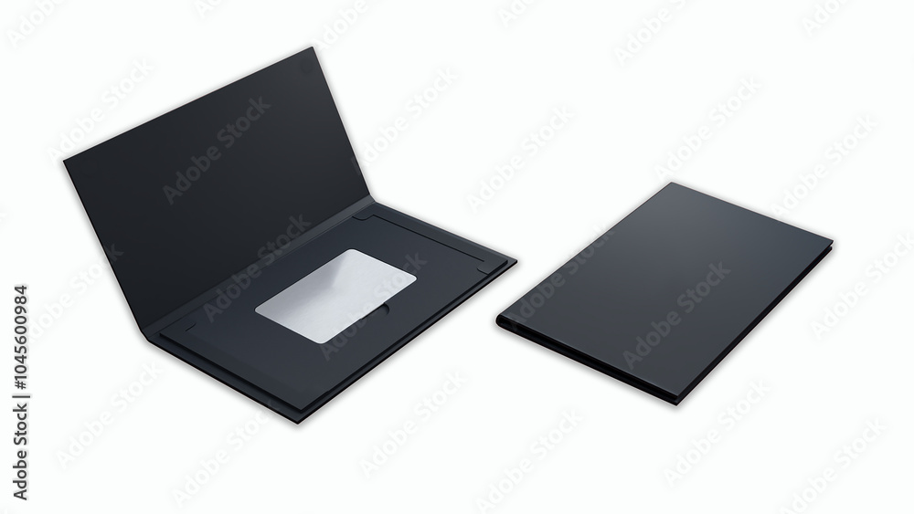 Metal Name card inside package with white background Metal Name card inside package with white background
