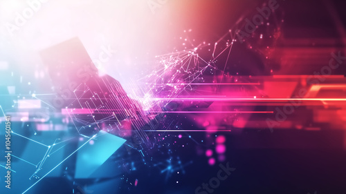 Dynamic abstract background featuring vibrant colors and geometric shapes, representing innovation and design in technology. interplay of light and lines evokes sense of creativity and modernity