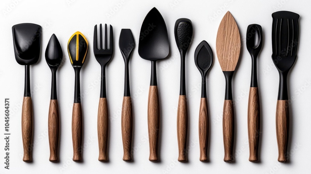 A photostock of a set of gardening tools, white background, clean composition A photostock of a set of gardening tools, white background, clean composition
