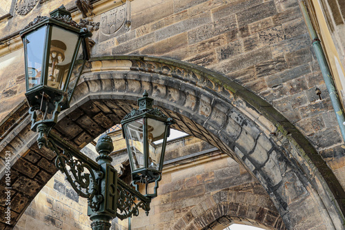 Beautifully Charming and Vintage Street Lanterns Elegantly Placed Under an Archway