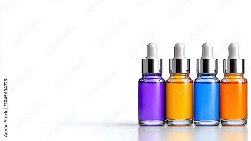 A photostock of a set of skincare bottles, white background, beauty concept