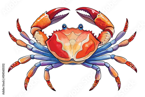 Hand drawn watercolor crab sea animal isolated on white background.