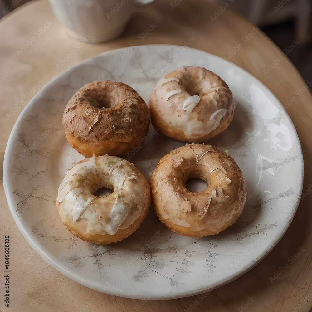 plate of delicious donuts with beautiful background photo plate of delicious donuts with beautiful background photo