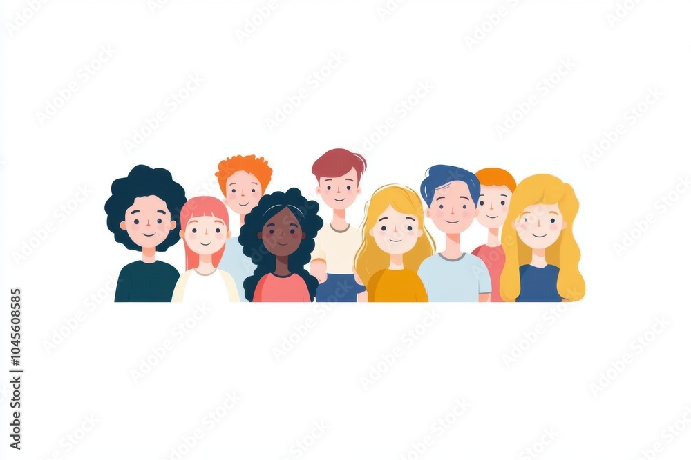 A crowd of people, a flat illustration with a white background. Conceptual art style A diverse group or society and community concept Flat, cartoonish design with minimalistic, simple Generative AI A crowd of people, a flat illustration with a white background. Conceptual art style A diverse group or society and community concept Flat, cartoonish design with minimalistic, simple Generative AI