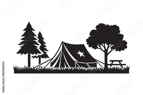 Camping Tent silhouette vector illustration, Camping Tent silhouette vector