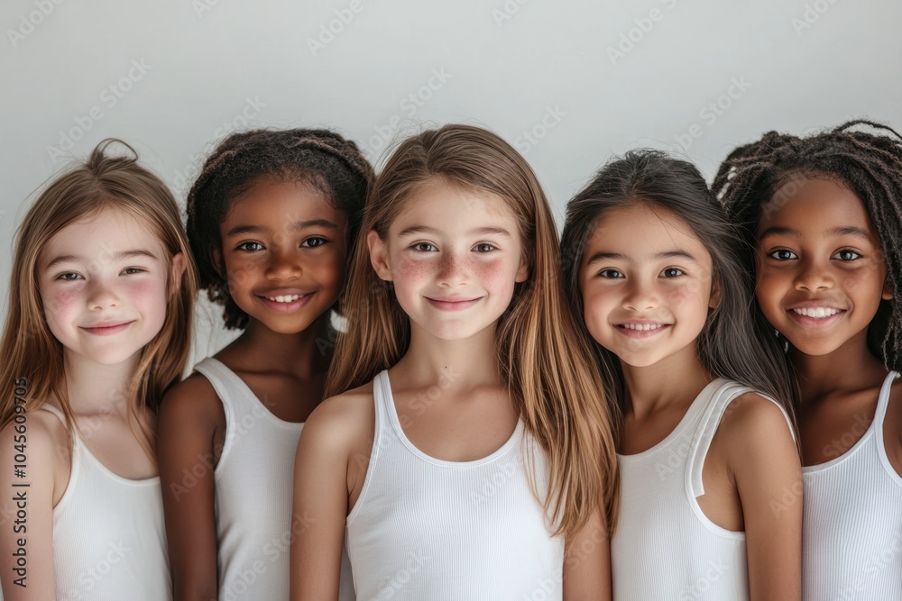 unity and friendship among young women from different cultural backgrounds. Their bright smiles and closeness reflecting the strength of diverse communities.