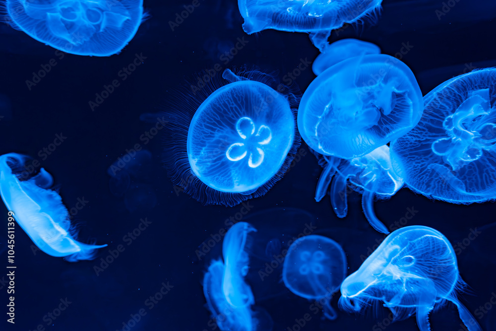 Digital Print | Blue Glowing Jellyfish in the Ocean.