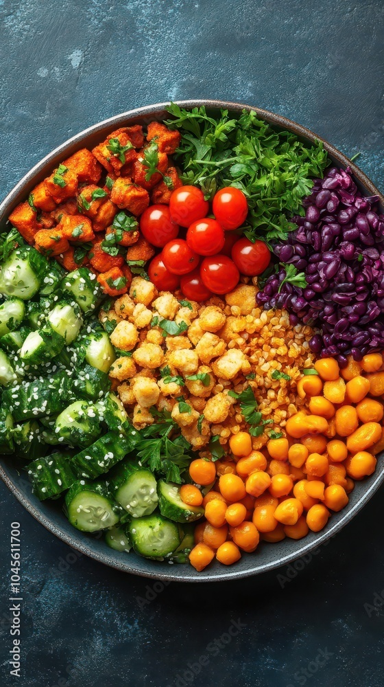 balanced plate filled with a vibrant medley of lean proteins whole grains and colorful vegetables beautifully arranged to promote healthy eating and nutrition balanced plate filled with a vibrant medley of lean proteins whole grains and colorful vegetables beautifully arranged to promote healthy eating and nutrition