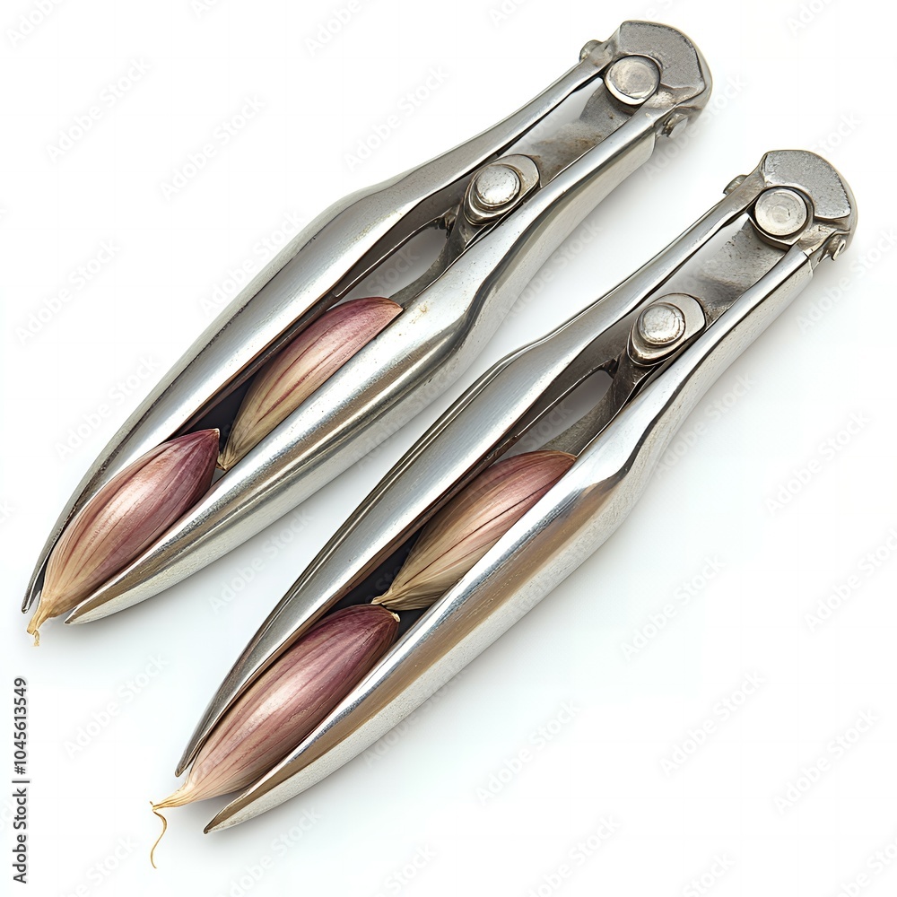 Fototapeta premium Two garlic presses with garlic cloves inside