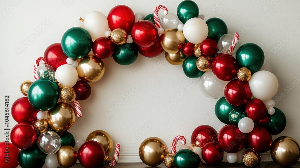 Festive Christmas balloon arch. Photo wall decoration space or place for text. Celebration concept Festive Christmas balloon arch. Photo wall decoration space or place for text. Celebration concept