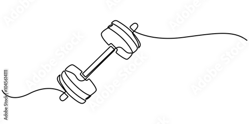 Single continuous line drawing of dumbbells. Sport equipment in one linear style. Design element for poster, banner, flyer. Sport, workout, wellness. Editable stroke. dumbbells one line art.