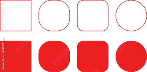 Geometric shapes set with rounded corners, triangle square pentagon  heptagon octagon, slightly rounded version