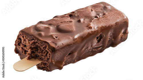 Rich chocolate ice cream bar from the front, clear and detailed background.