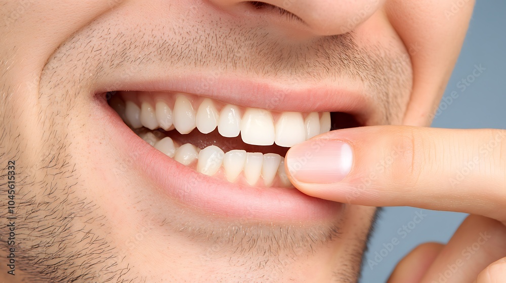 Fototapeta premium Close-Up of Person Biting Their Nails and Showing Teeth