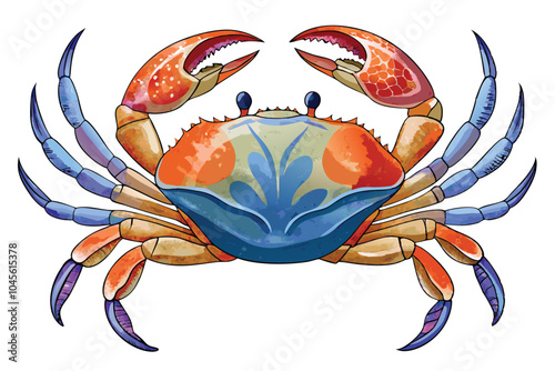 Hand drawn watercolor crab sea animal isolated on white background.