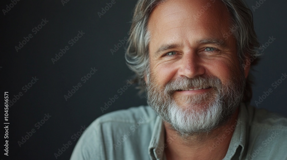 Obraz premium A man with a beard and gray hair is smiling