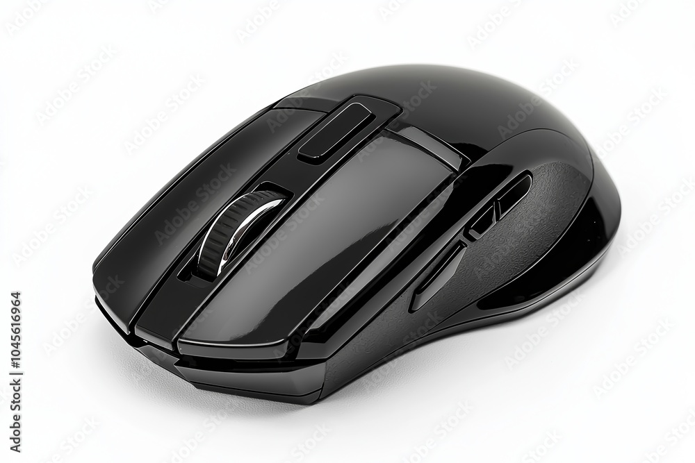 Black wireless computer mouse, modern design, isolated on white background. Black wireless computer mouse, modern design, isolated on white background.
