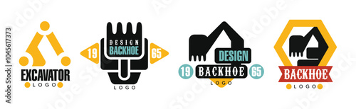 Backhoe Excavator Logo and Label Design Vector Set