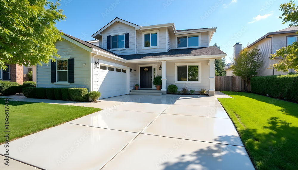 Sleek New Concrete Driveway in a Residential Setting Sleek New Concrete Driveway in a Residential Setting