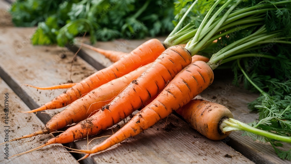 Freshly Picked Carrots on Rustic Farm Table Freshly Picked Carrots on Rustic Farm Table