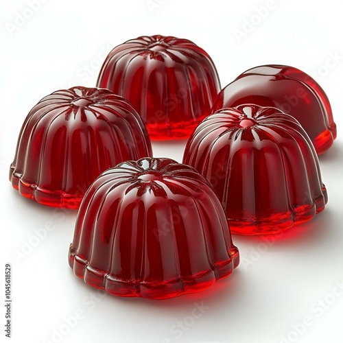 Red jelly desserts shaped like molds on a white background. photo