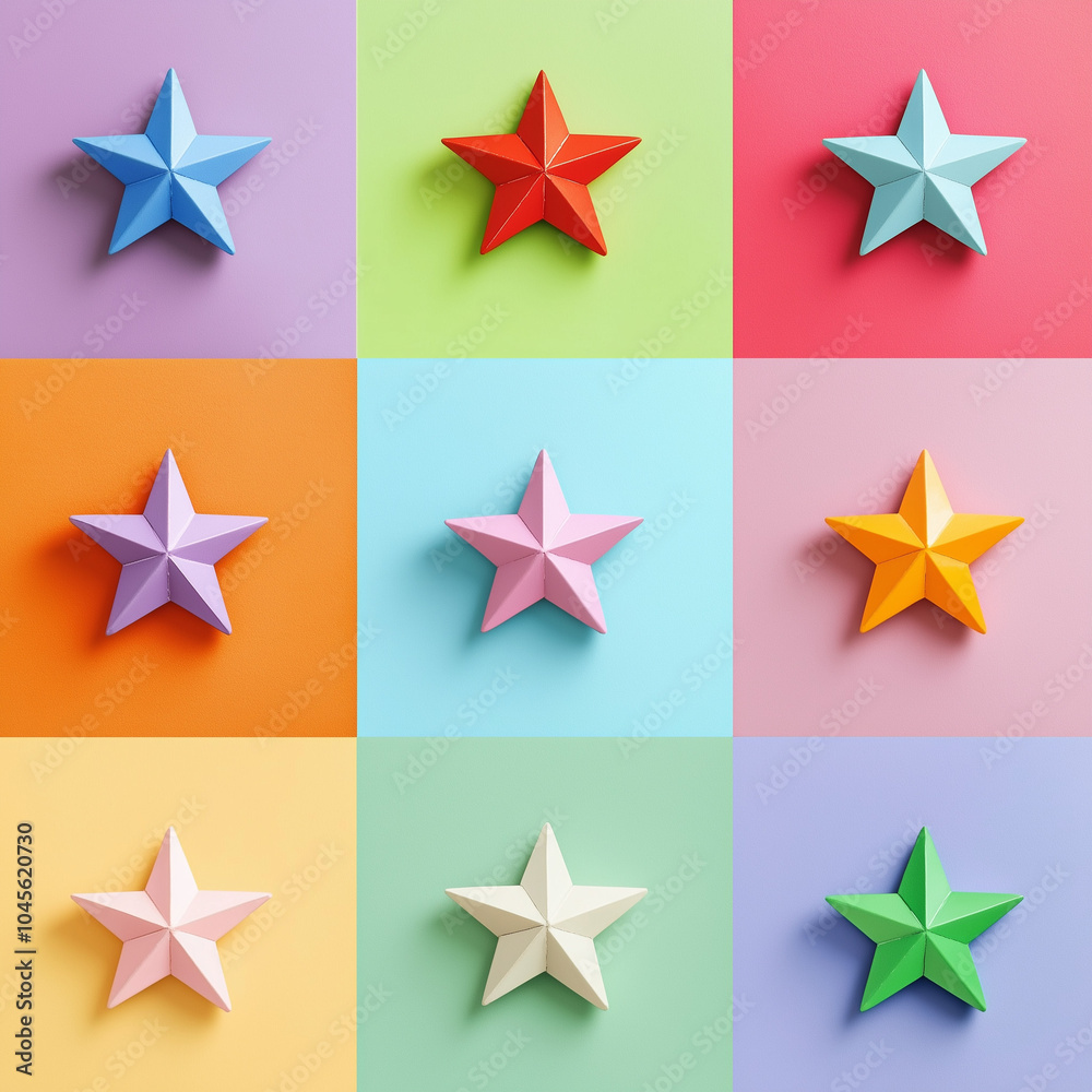 Obraz premium Pop art collage, set of stars isolated on multi-colored background