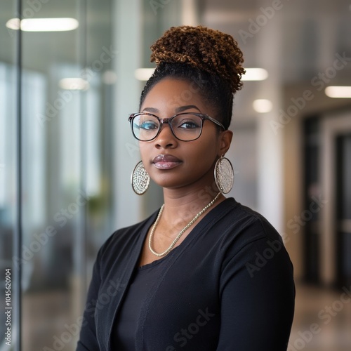 full body side perspective of black african american business corporate worker on the job 