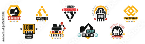Backhoe Excavator Logo and Label Design Vector Set