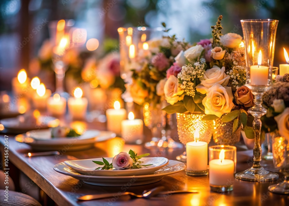 Cozy Wedding Table Setting with Warm Candlelight and Elegant Decor for a Romantic Dinner Event Cozy Wedding Table Setting with Warm Candlelight and Elegant Decor for a Romantic Dinner Event