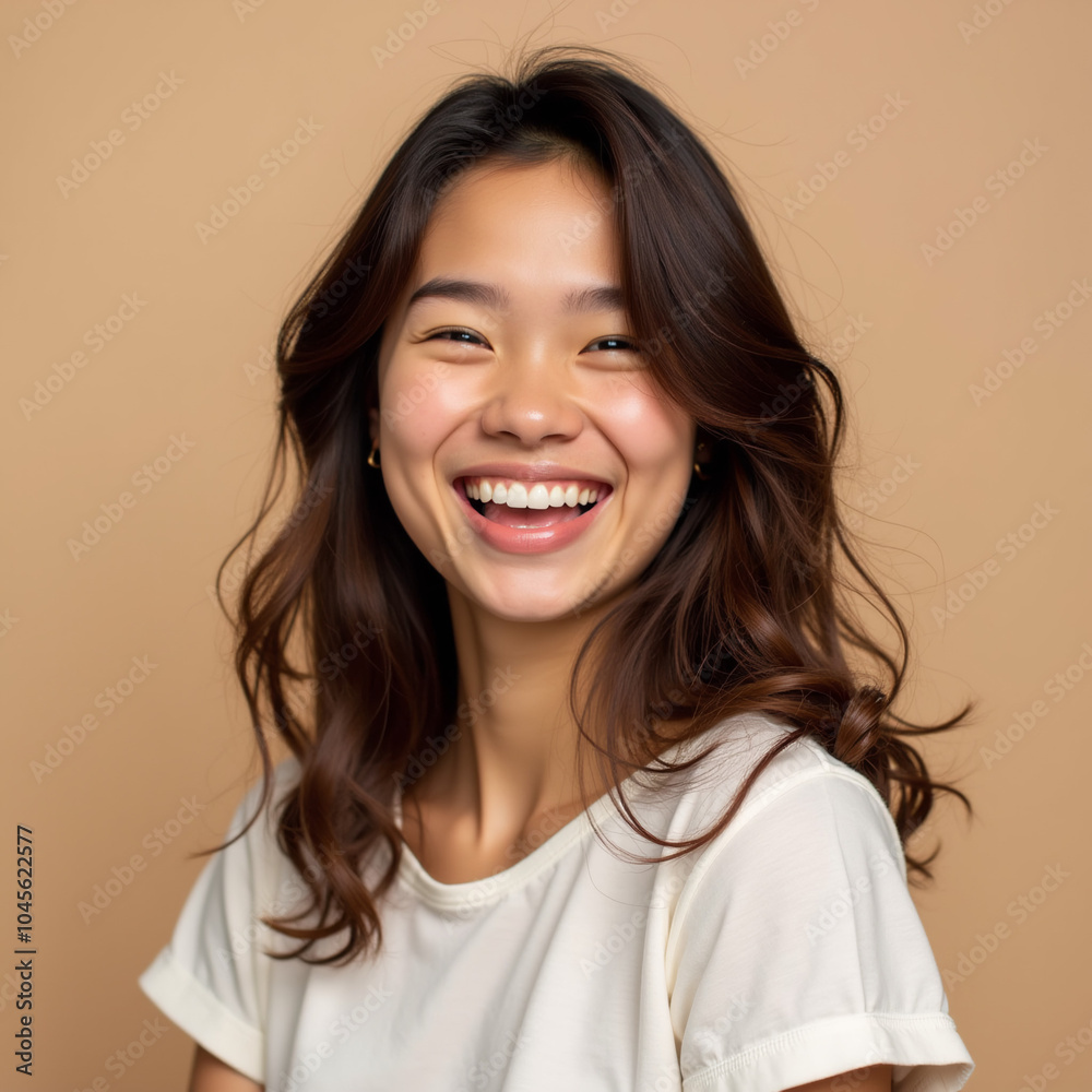 Mulher filipina asiática comum jovem de camisa branca sorrindo Mulher filipina asiática comum jovem de camisa branca sorrindo