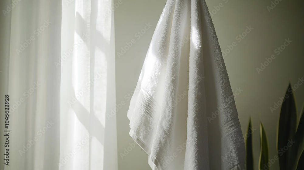 White Towel Hanging to Dry on a Hanger