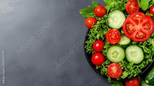 A photostock of a fresh garden salad with tomatoes and cucumbers, white background