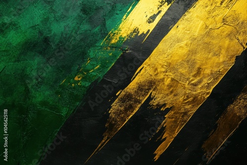 Vibrant abstract design featuring green, yellow, and black flowing textures, evoking the energy and pride of Jamaica’s national colors